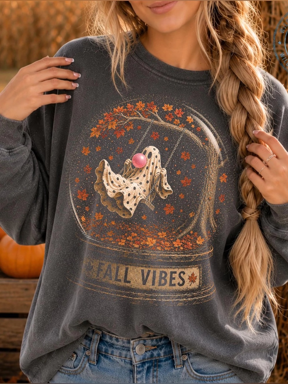 Fall Vibes Women's Charcoal Graphic Sweatshirt